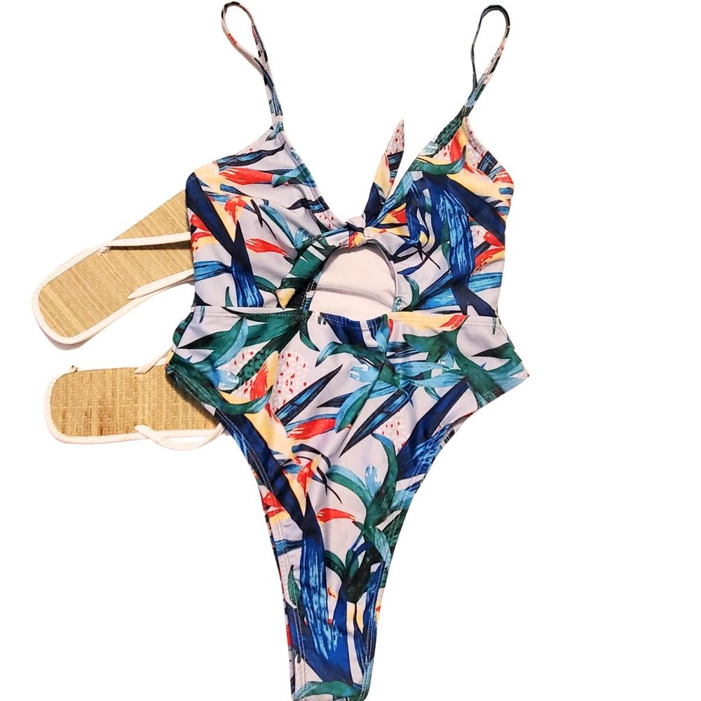 Nasty Gal front tie swimsuit tropical high thigh  and cheeks size 2 small women